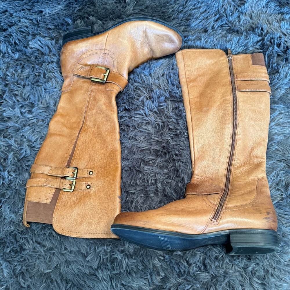 Naturalizer Jessie Tan Leather Tall Riding Boots Womens 8.5M Knee High Side Zip